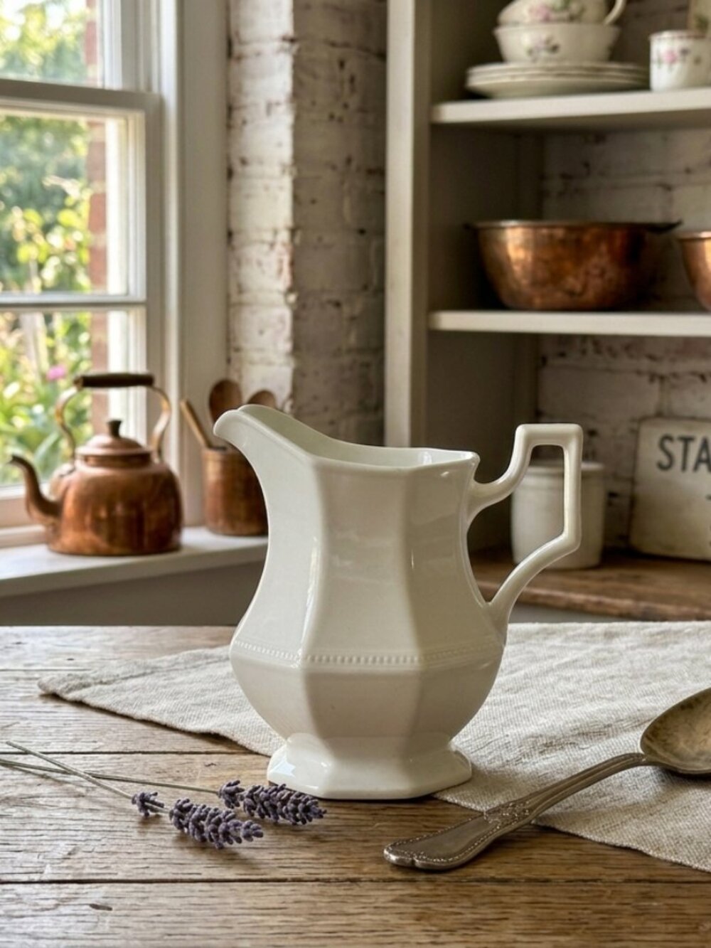 VTG Johnson Bros White Ironstone Small Pitcher Creamer Octagonal Farmhouse Decor